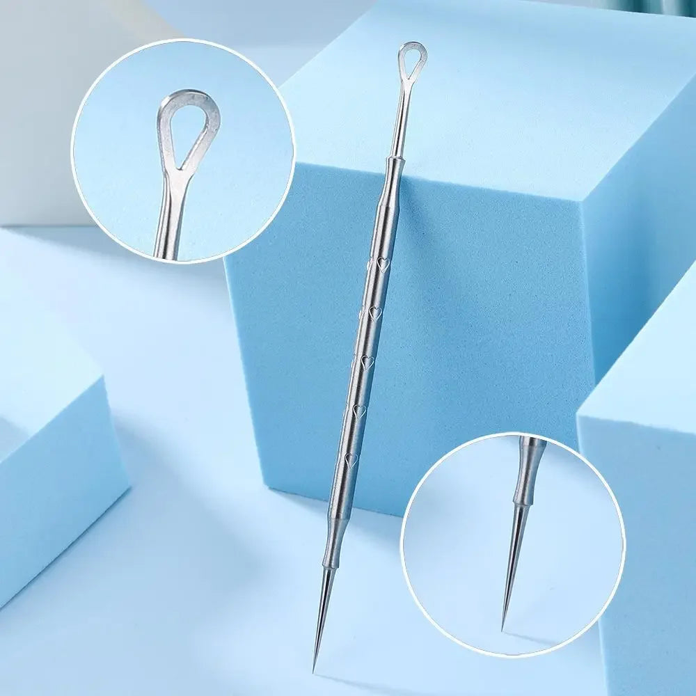 Blackhead Remover Tool Kit 4pc - Professional Stainless Steel Acne Set Scrubs Treatments Short straight needl Tidesmit