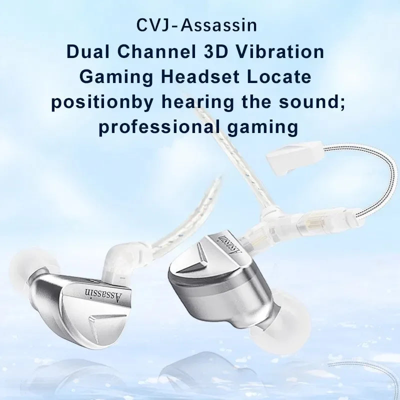 CVJ Assassin Silver in Ear Earphones 1BA+1DD+1Vibrate Game Mode HIFI Microphone Hybrid Tuning Switch Wired Earbuds IEM Headphone Tidesmit