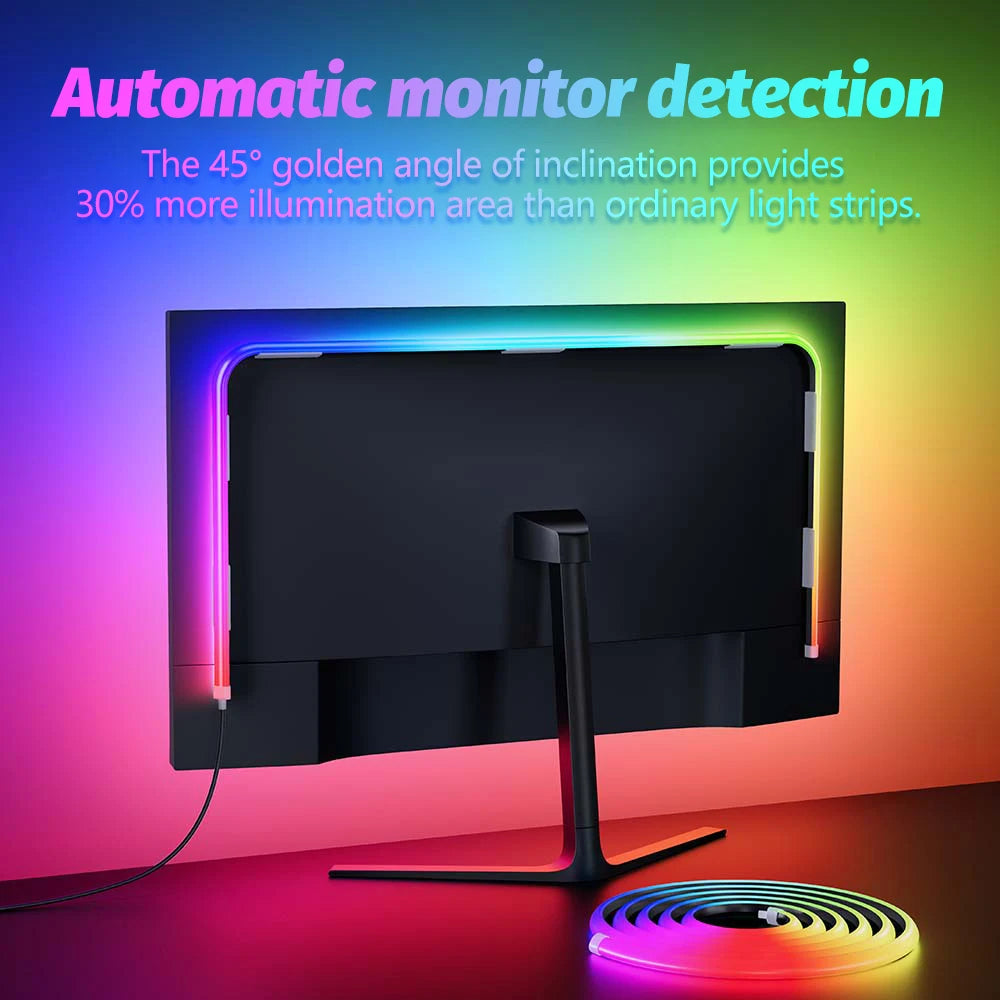 Upgraded PC Monitor Backlight RGBIC LED Light Strip Synchronized Screen Color/Music Computer Light Bar Double USB Port APP Contr