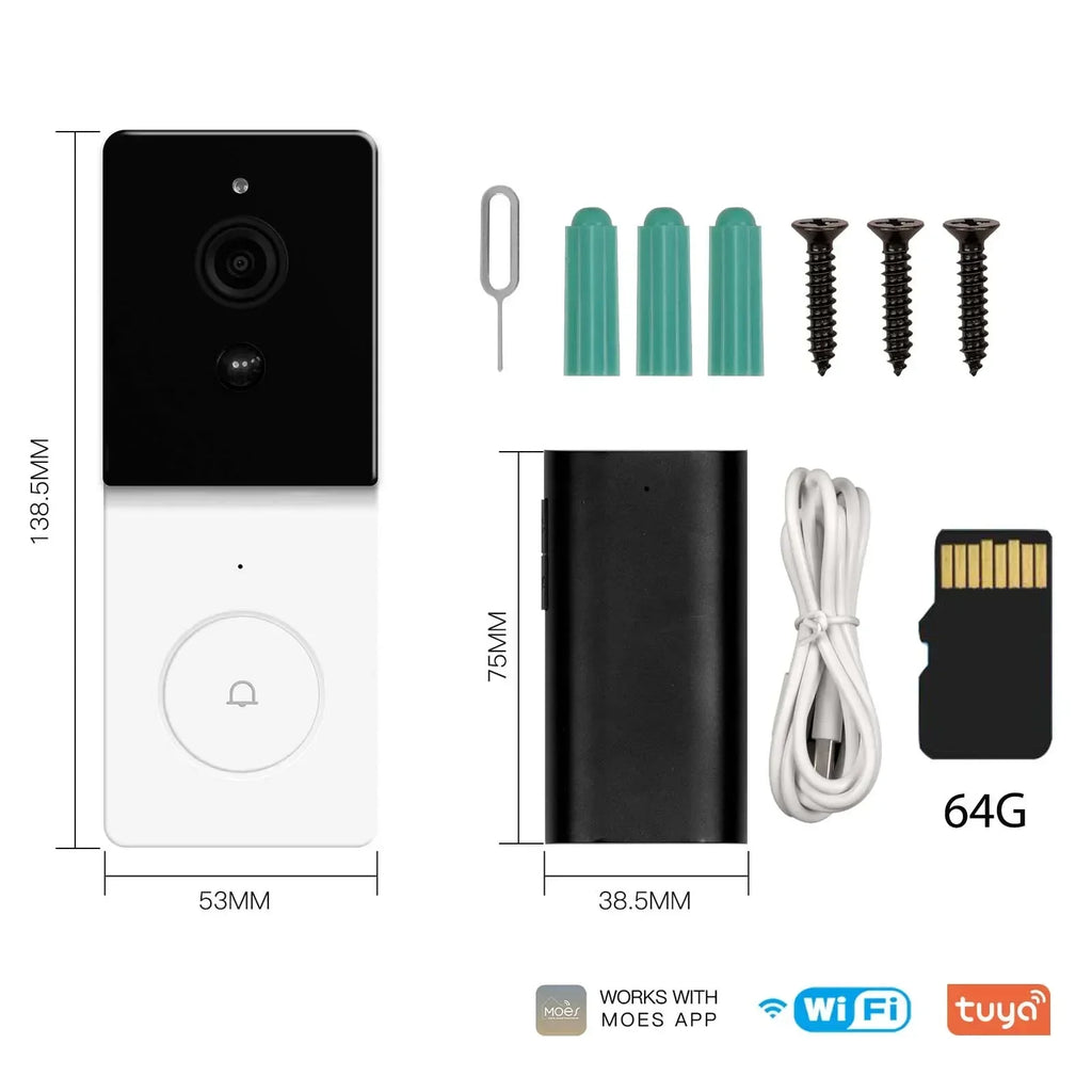 MOES Tuya Smart WiFi Video Doorbell Camera with 2-Way Audio Intercom, Night Vision & Wireless Door product  Home Security