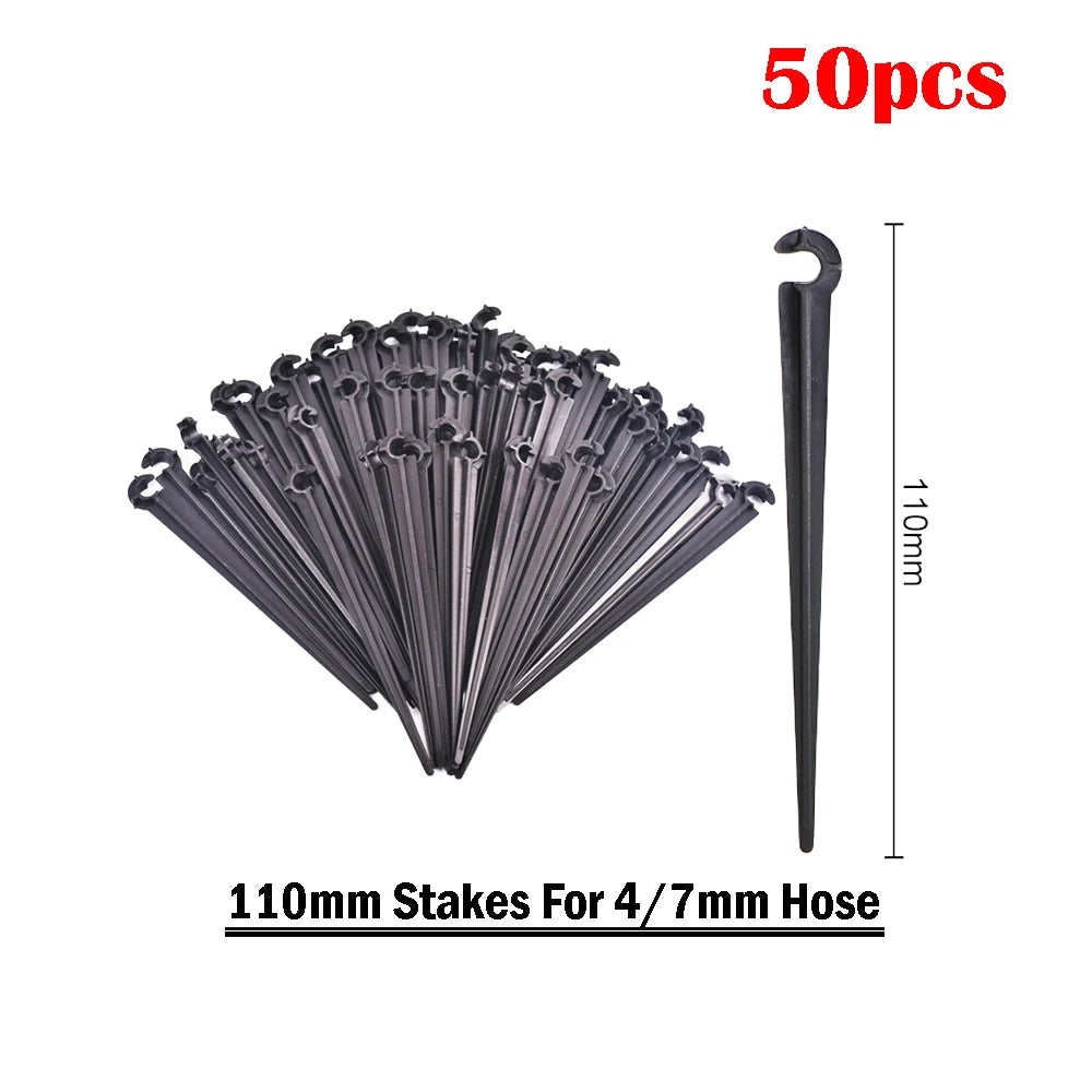 110mm stakes for 4/7mm hose, black micro irrigation ground stakes set