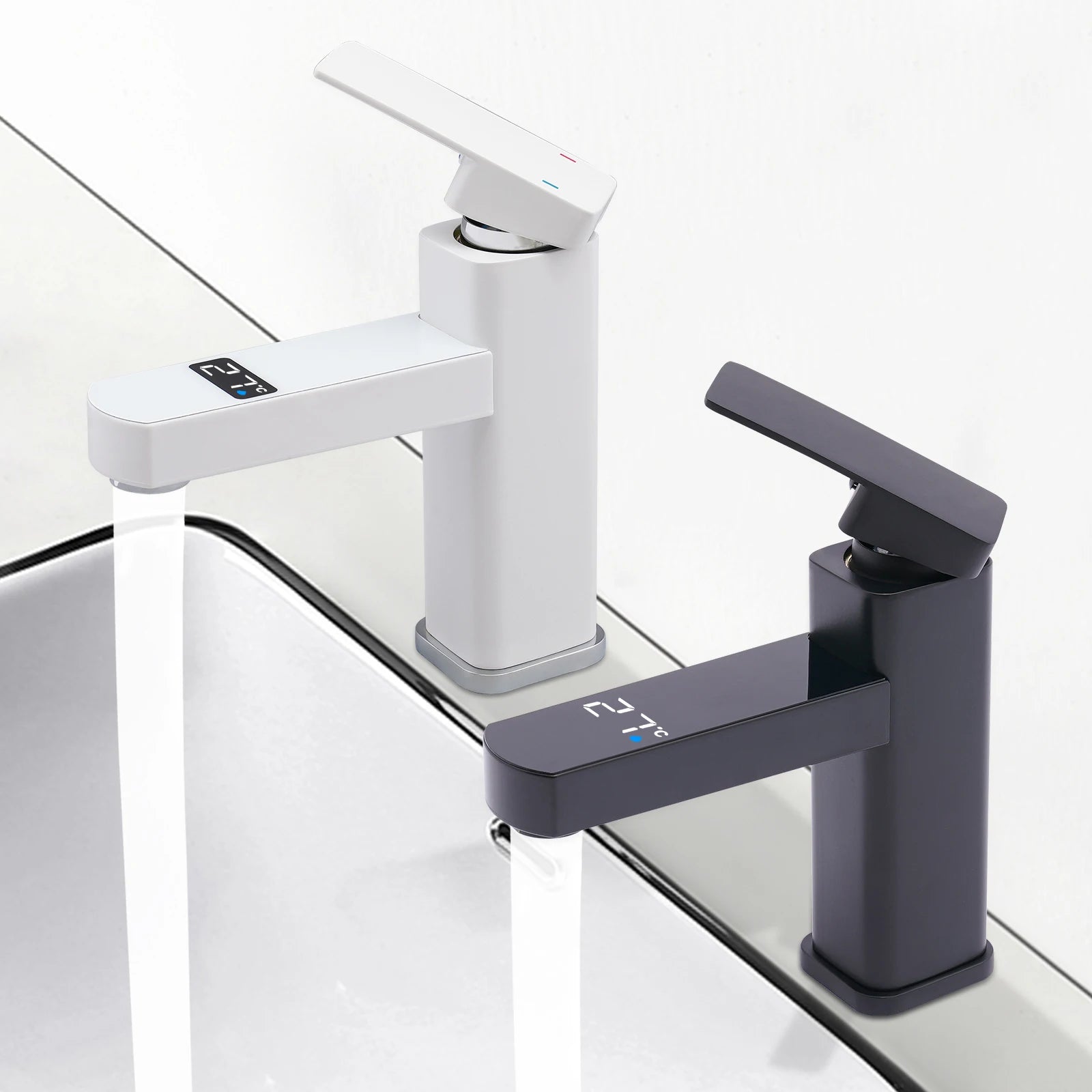 Black/White LED's Smart 0-99°C Temperature Digital Display Faucet 10.5*17.5cm G1/2" Deck Mount Basin Faucet