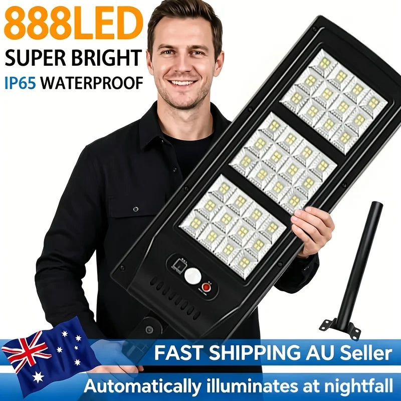 Super Bright Solar Street Light with 888 LEDs, 3000mAh Outdoor Garden Light, Perfect for Commercial Parking Lots, School Basketball Courts, And Streets, Easy to Install, Includes A Remote-controlled Solar Wall Light