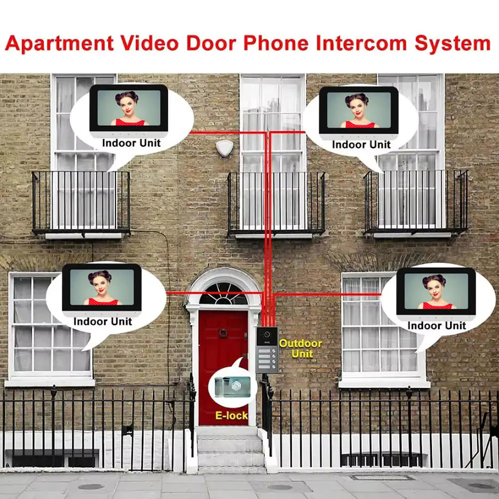 Tuya Wifi 2/3/4 Unit Apartments Residential Video Doorbell Intercom 4 Wire 7 inch Video Intercom System with RFID Card Unlock