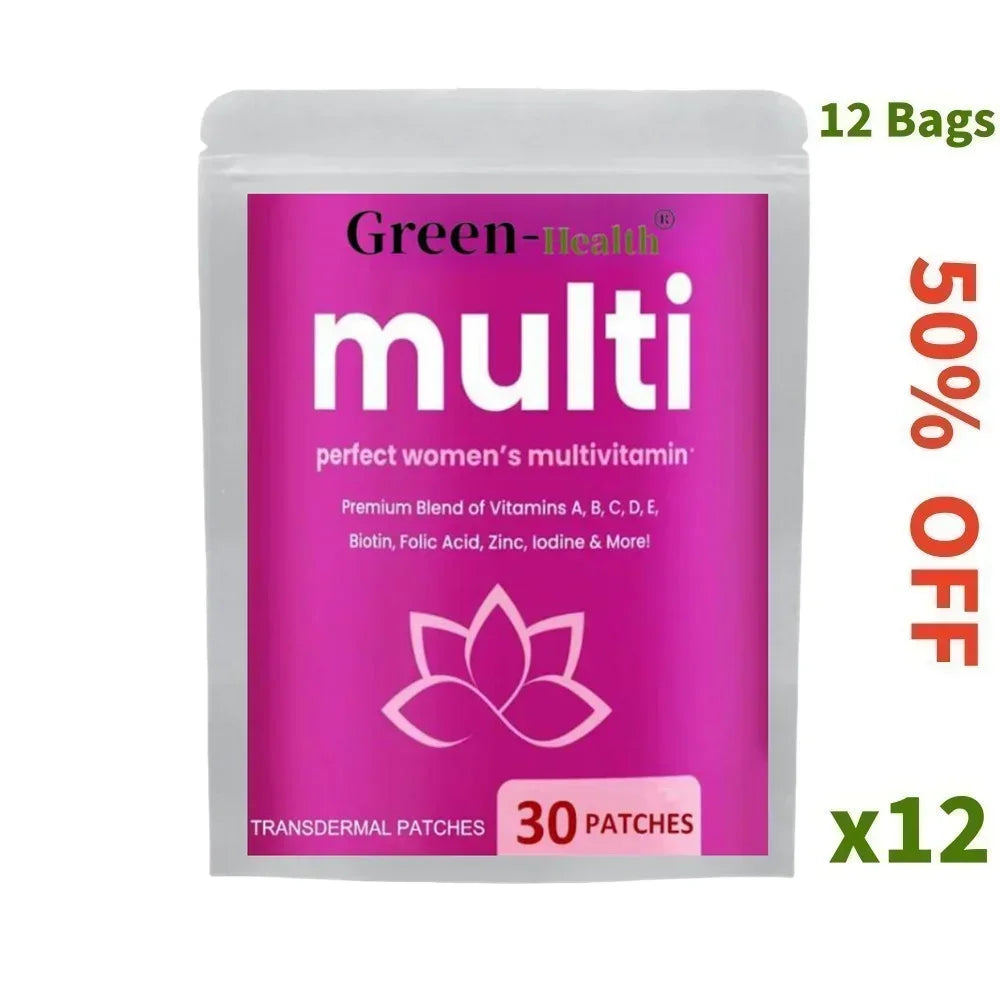 Tidesmit 30-count women's multivitamin transdermal patches with A, B, C, D, E & Biotin for bone, brain & immune health.