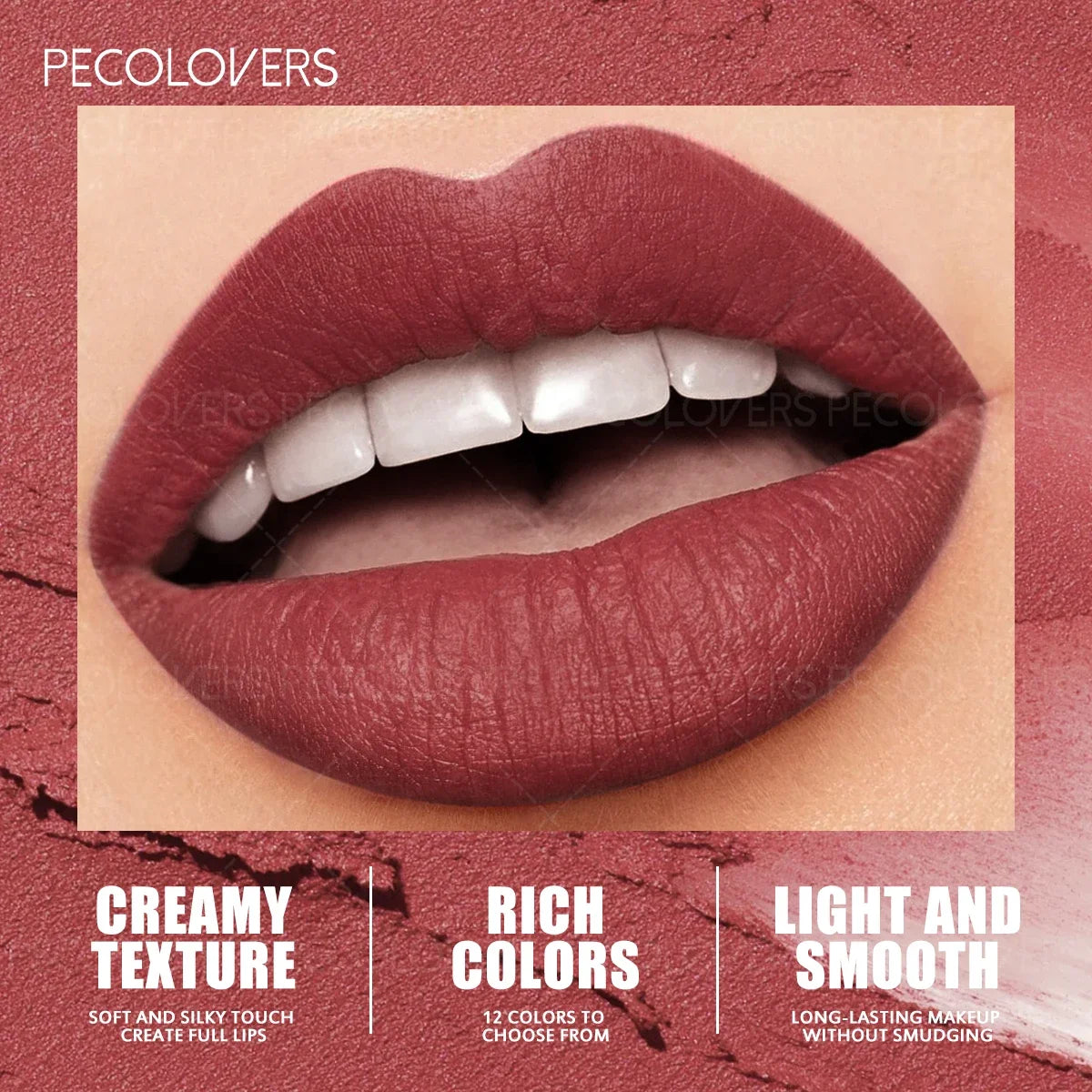 Soft matte lip crayon in rich dusty rose with a smooth, moisturizing, long-lasting creamy texture for full lips.