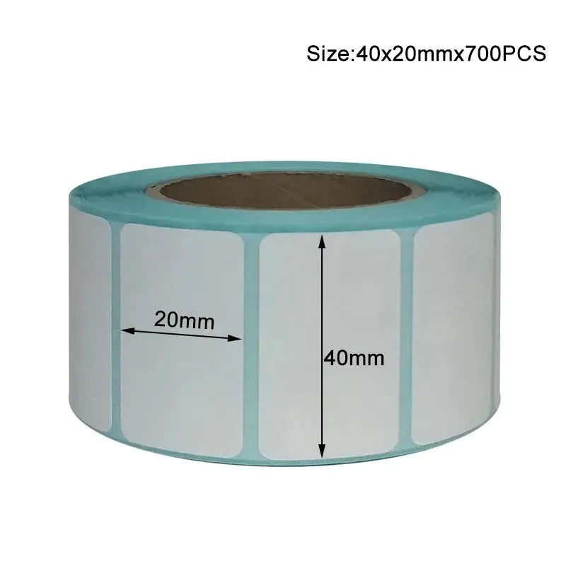 Thermal label sticker roll with 40mm x 20mm label size diagram