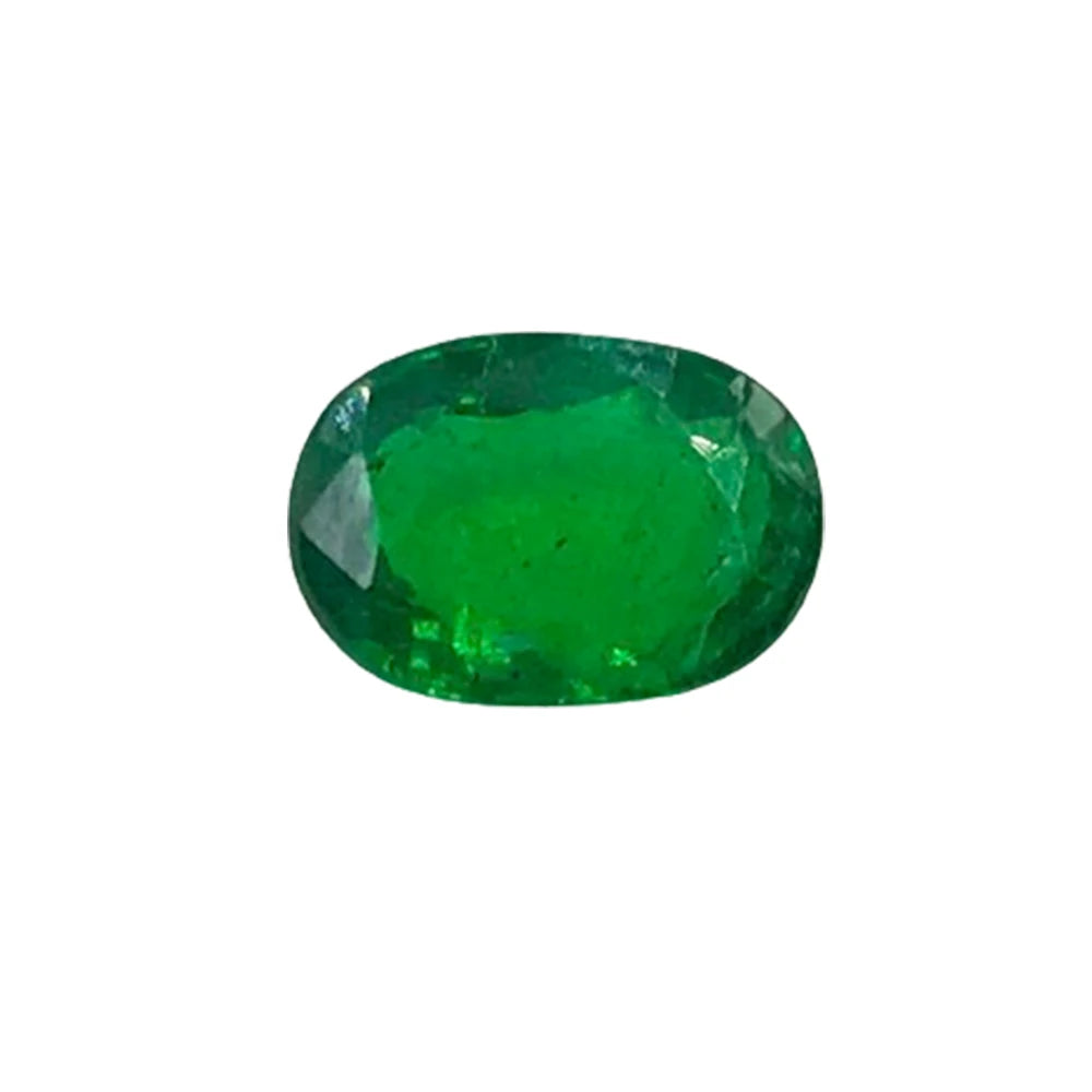 Green oval faceted gemstone, glossy loose stone
