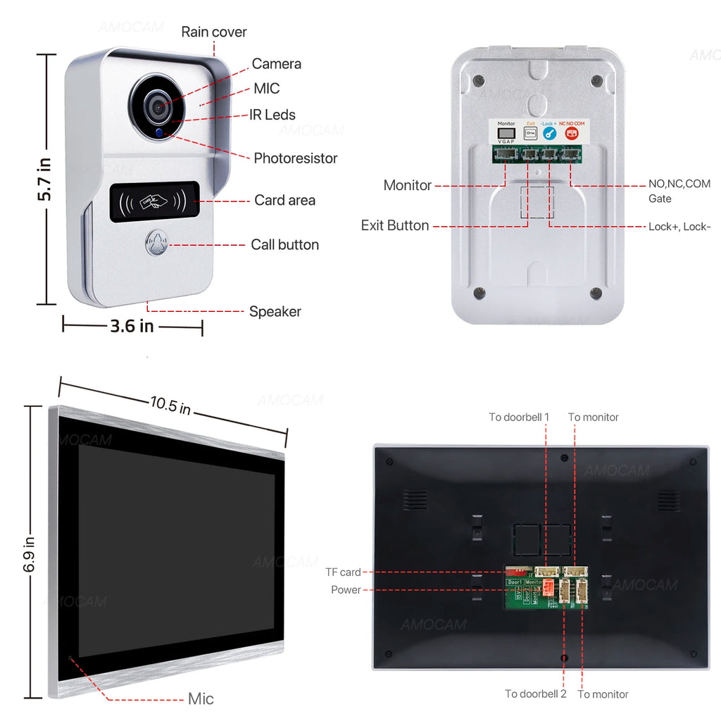 1080P 10.1 Inch Touch Screen Wifi Video Doorbell, Smart Home Video Intercom 32G Card Rceord Kit Works with Tuya ID Unlcok 4-Wire