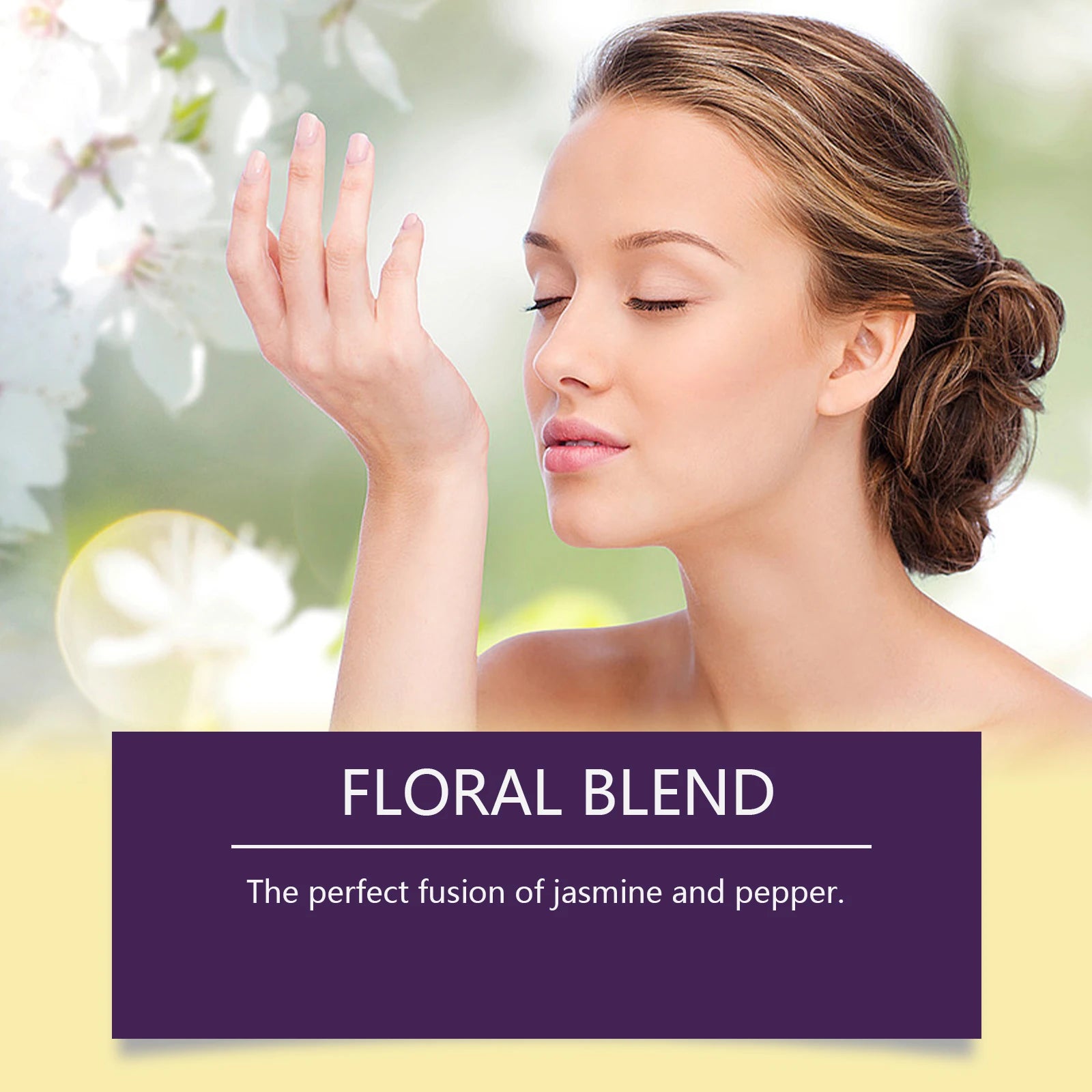 Floral Blend long-lasting women’s perfume: a luxurious woody, jasmine, and pepper scent with an elegant, floral aroma.