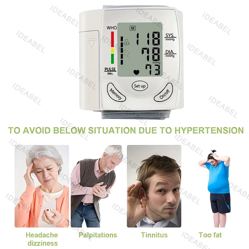 Mini Portable Battery Blood Pressure Machine Wrist Sphygmomanometer Digital Electronic Heart Rate BP Tensiometer