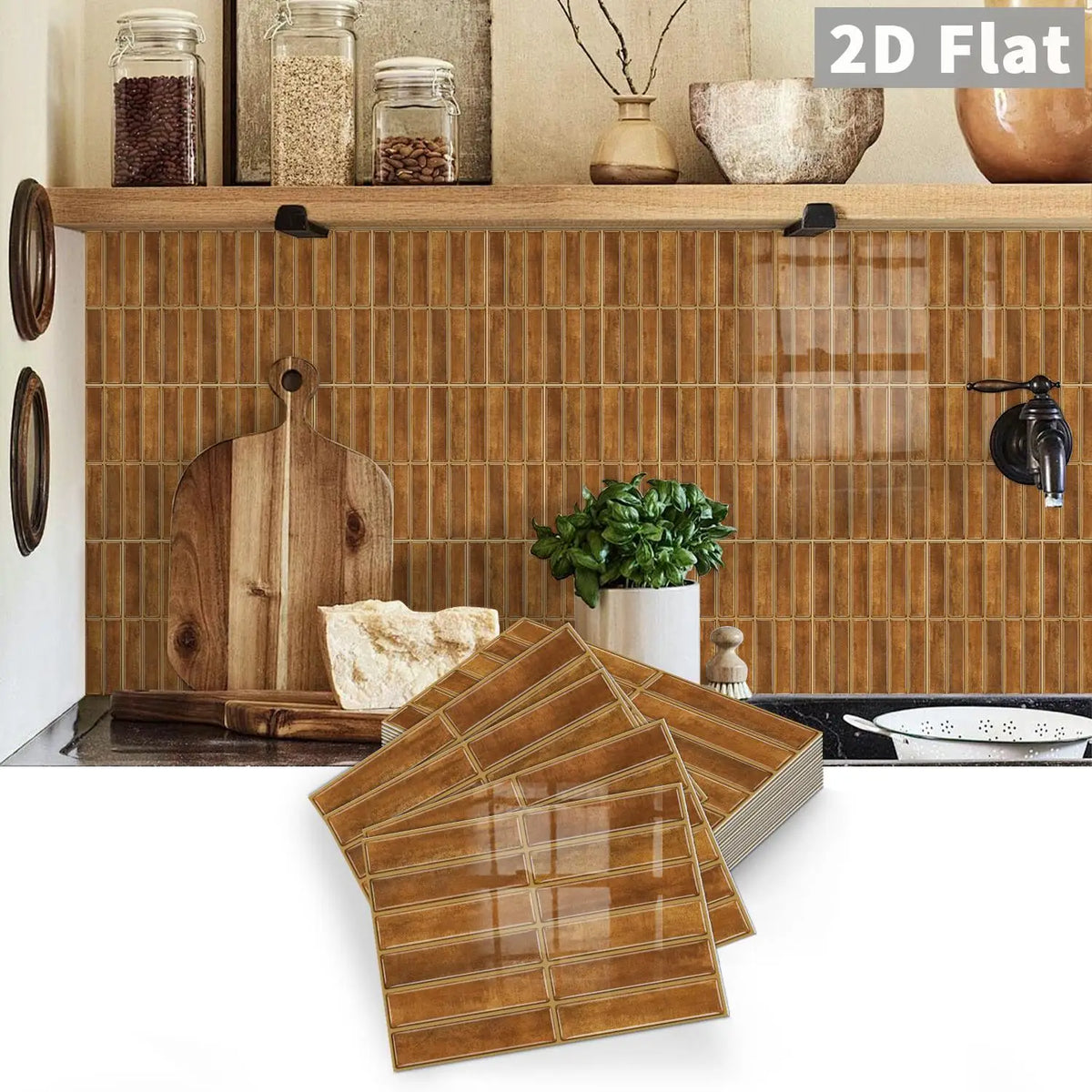 Brown grid-pattern peel-and-stick tile decal sheets for wall backsplash