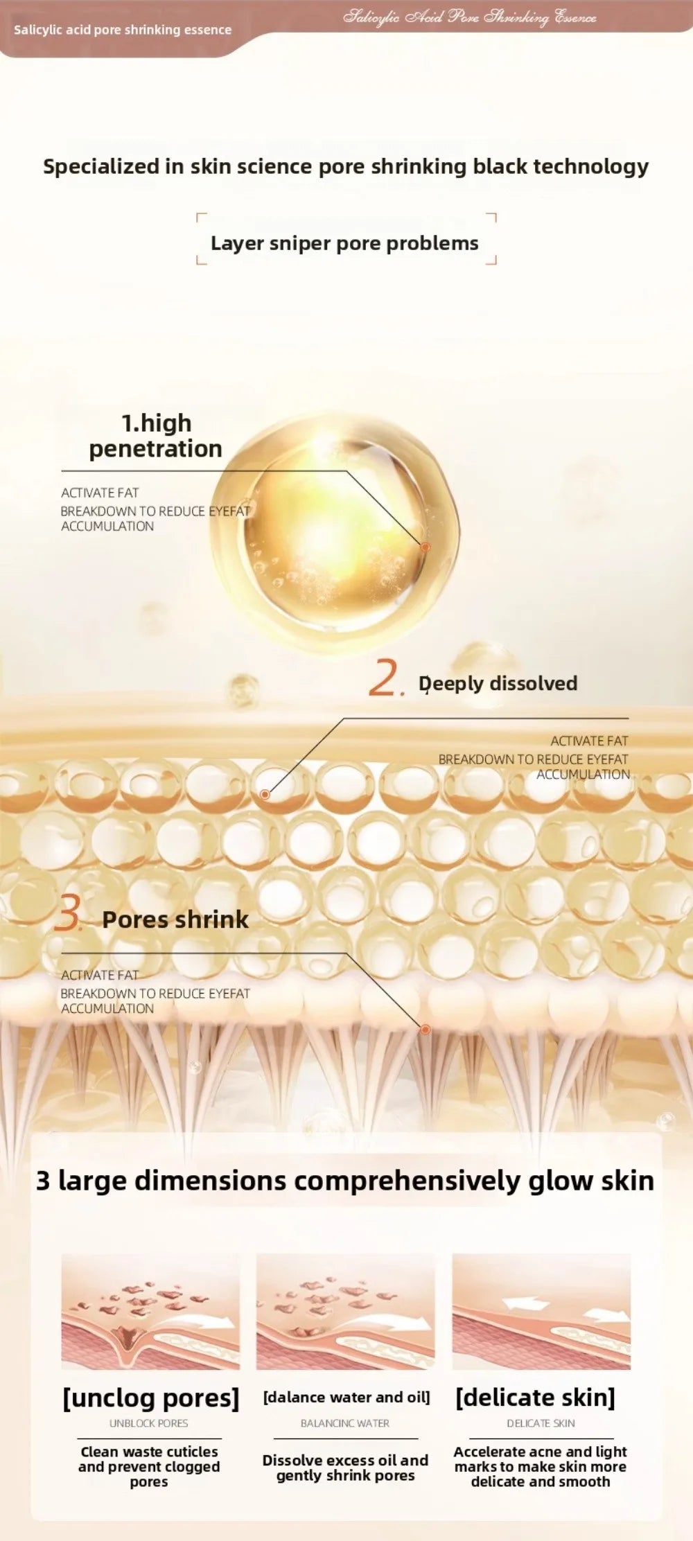 Salicylic Acid Pore Shrinking Essence: A skin-refining facial serum to unclog pores and smooth skin texture.