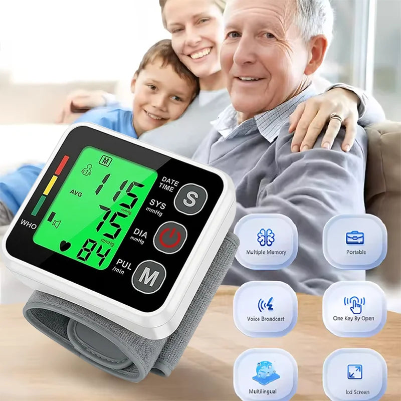 Portable LCD Wrist Blood Pressure Monitor Medical Digital Automatic Sphygmomanometer Heart Rate Pulse Mete Tonometer Health Care