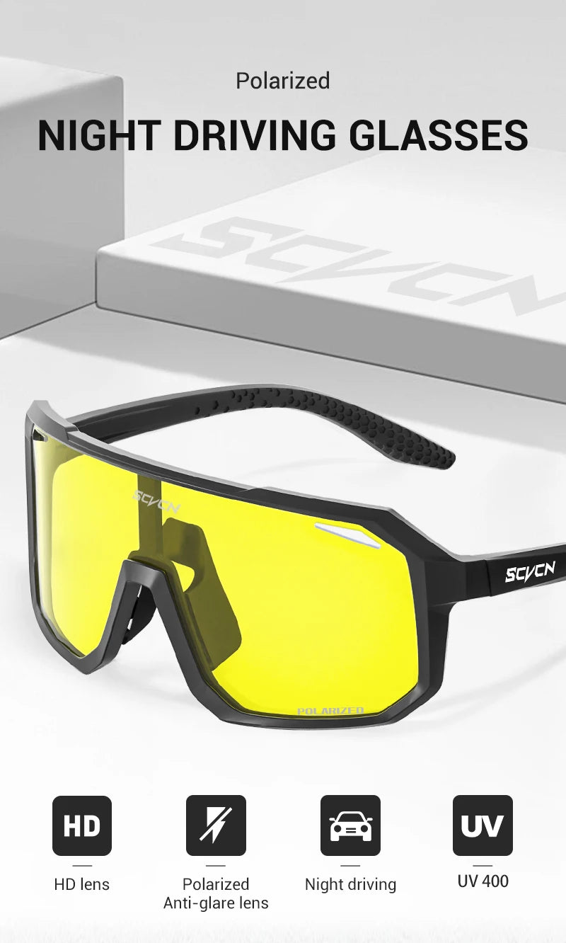 SCVCN New Yellow Polarized Night Cycling Sunglasses Bike MTB Motorcycle Glasses Outdoor Sports Fishing UV400 Glasses Men Women