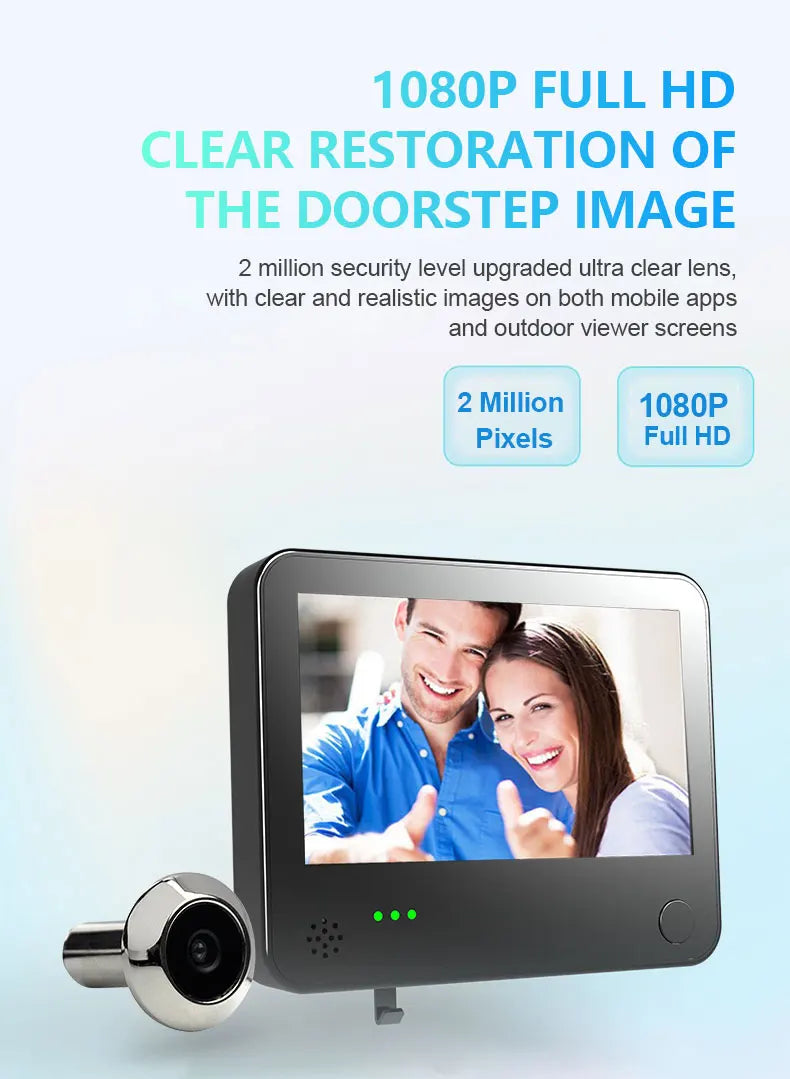 Danmini Tuya Smart Cat Eye Door Security Camera 3MP 4.3 Inch Screen 2K Visual Night Vision PIR Motion Detection Digital Peephole