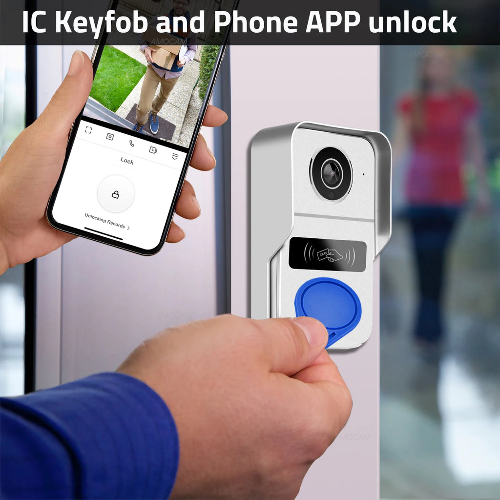 Wireless Wifi Video Doorbell System, 1080P Doorphone Door Camera, 7 Inch Touch Screen, Video Intercom 32GB Card for Home 4 Wire