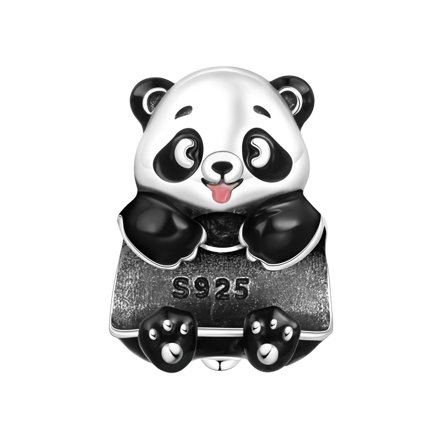 Cute 925 sterling silver panda bear charm pendant for DIY bracelets. Trendy enamel animal jewelry gift for pet lovers.