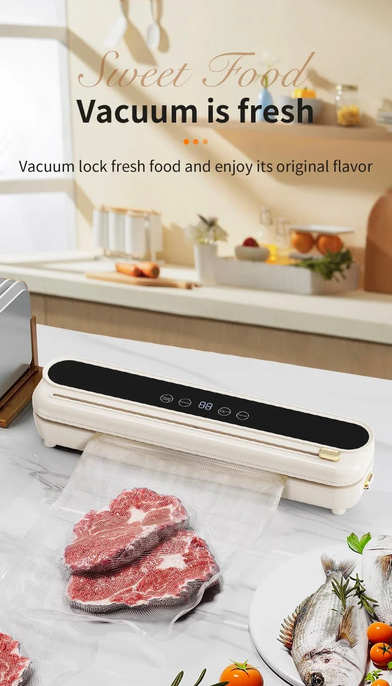 2026 New Electric Vacuum Sealer Built‑in Cutter Dry Wet Mode Automatic Food Sealer Kitchen Food Preservation Packaging Machine