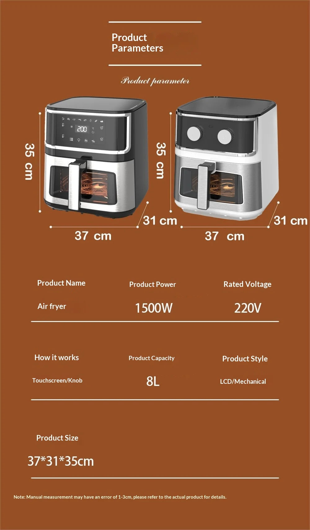 Smart Electric Air Fryer Household Multifunctional Automatic Potato Chip Machine 8L Stainless Steel Interior With Window