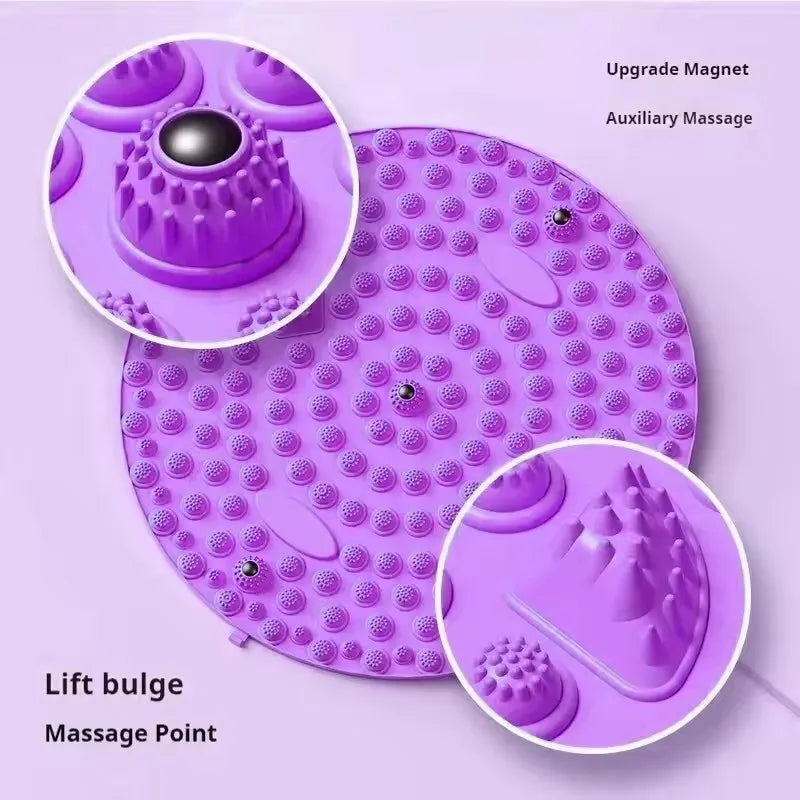 Purple circular acupressure foot massage mat with magnetic points and raised texture for reflexology and relaxation.