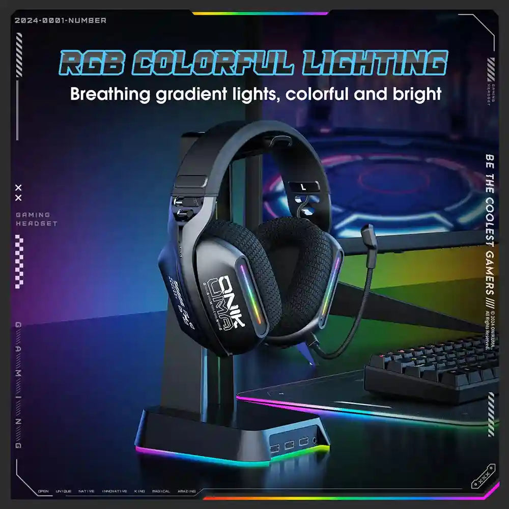 Tidesmit GT808 Wireless Gaming Headphones - Low Latency Over-Ear Black Tidesmit