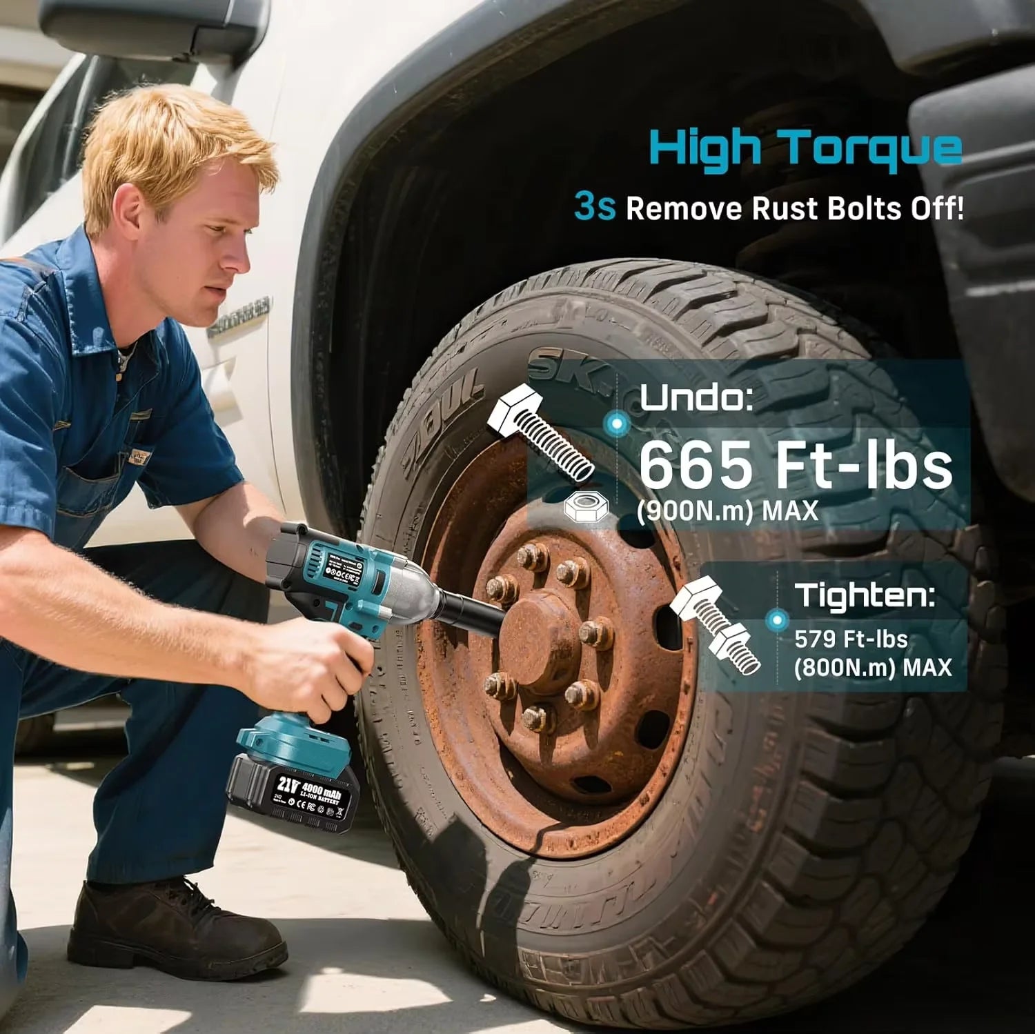 SeeSii 900Nm 1000Nm 1300Nm Cordless Impact Wrench Brushless Electric Impact Gun Kit Battery Powered Tool For Car Tire Repair with 2*4.0Ah Batteries Case LED Light For Makita
