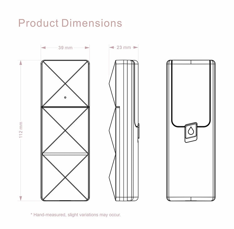 Technical drawing showing dimensions of a compact, portable USB rechargeable nano facial mist steamer for skin care.