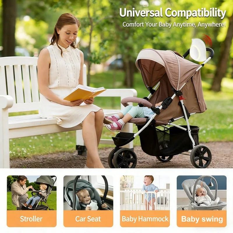 Portable Outdoor Baby Stroller Rocker with White Noise Wireless Bluetooth Sleep Aid Vibrating Soothing Music Night Light