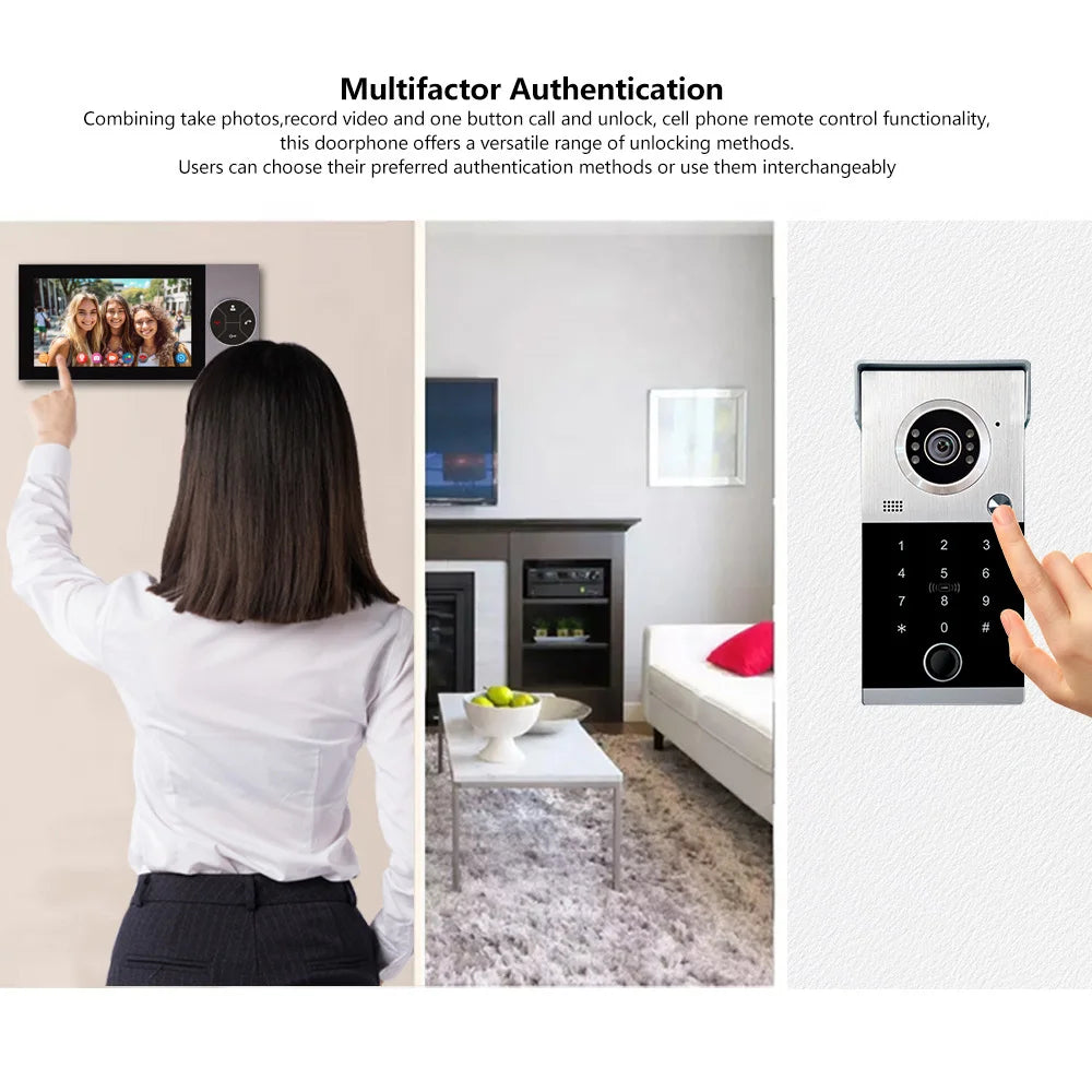 TUYA 1080P 7 Inch Color Touch Screen Wireless Wifi Video Doorbell Smart App Home Intercom Kit for RFID Access Control System