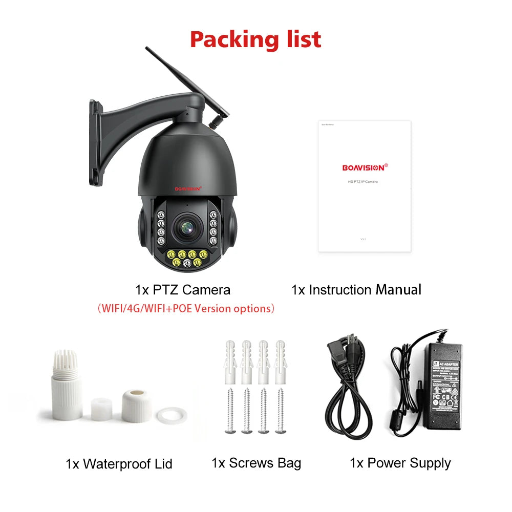 4K 8MP Surveillance Camera WIFI / 4G SIM Card / POE 30X Zoom PTZ AI Humanoid Tracking IR 100M Outdoor Speed Dome Security Camera