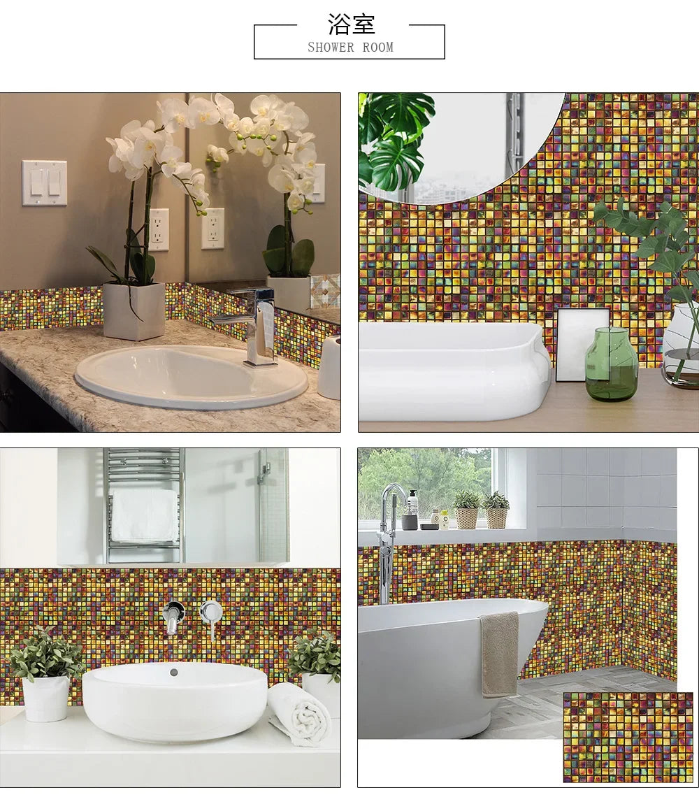 10pcs/set 10/15/20/30cm Flat Marble Mosaic Hard Tiles Wall Sticker Kitchen Bathroom Floor Diagonal Decor Wallpaper PVC Art Mural