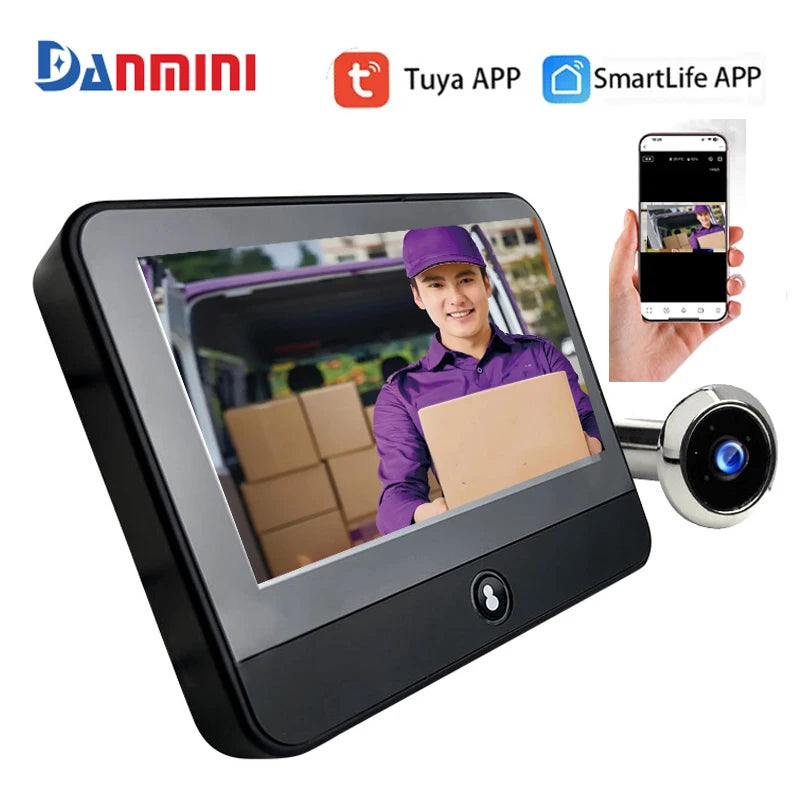 4.3 Inch WiFi Digital Door Peephole Tuya Smart LIfe Eye Cat Human Detection 3MP 120° Wide Angle Night Vision Hidden Video Viewer