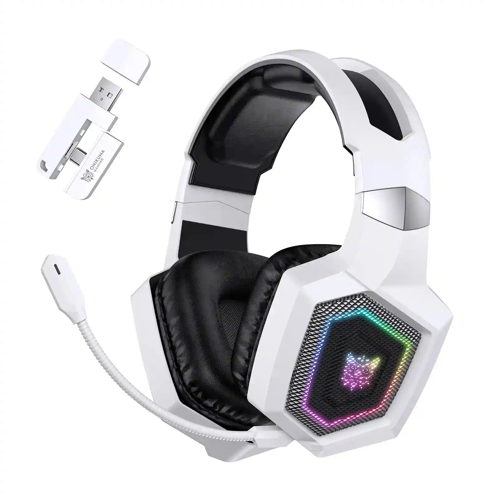 Wireless Gaming Headset with Mic - Noise Cancelling Over-Ear White Tidesmit