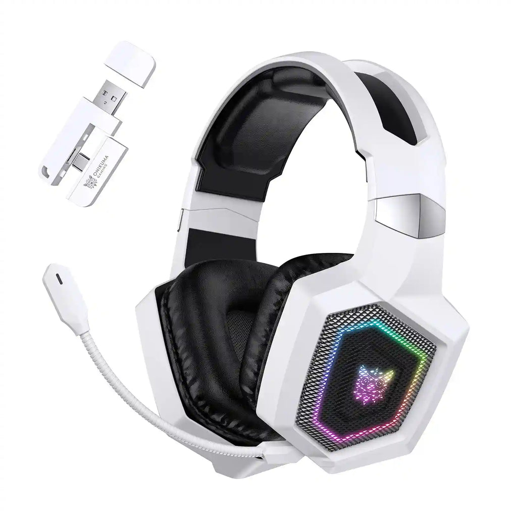 Wireless Gaming Headset for PS5 & PC with Noise Cancelling Mic - White Tidesmit