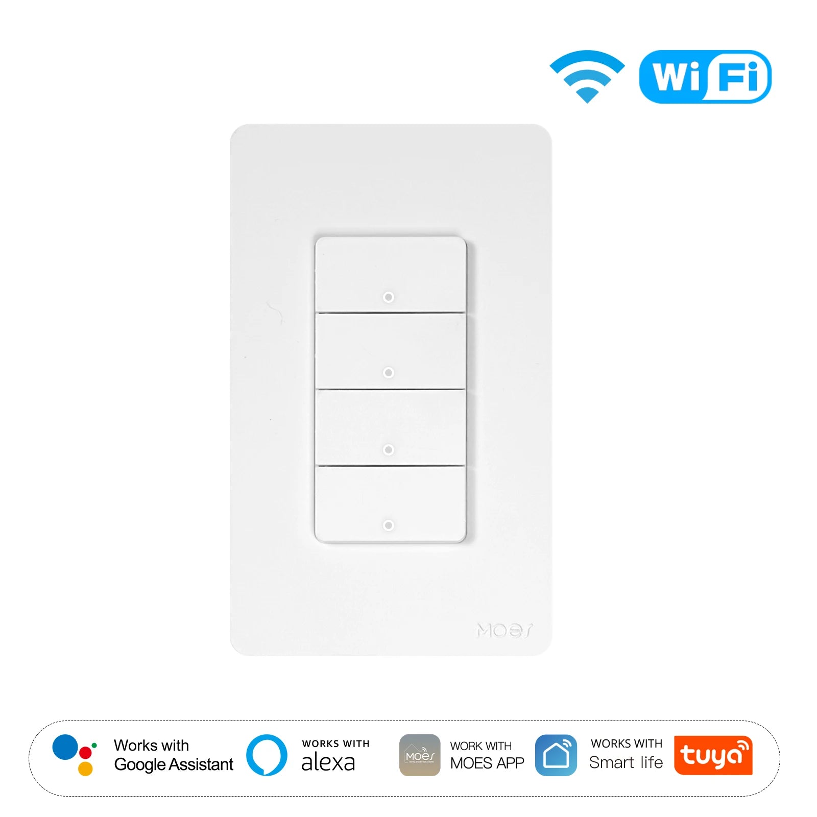 Smart Wi-Fi Wall Switch | App Controlled Light Switch | 1-4 Gang Tidesmit 4 Gang Tidesmit