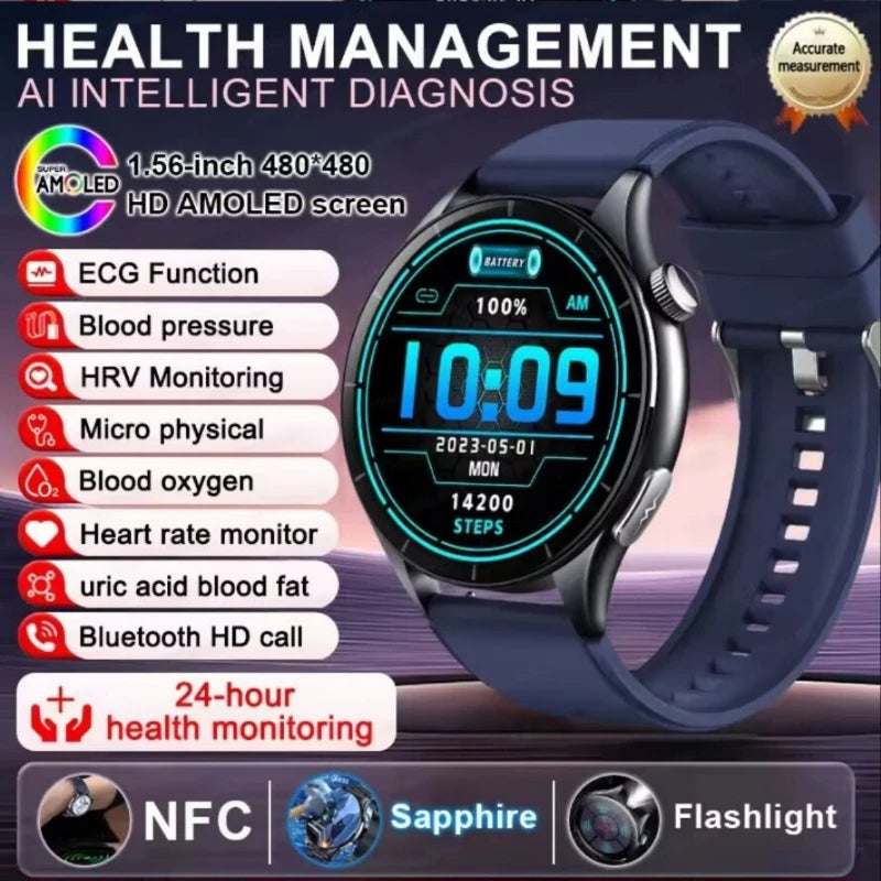 2026 New Health Analysis ECG+PPG Smart Watch Body Fat Uric Acid Blood Pressure Heart Rate Tracker NFC Smartwatch For Android IOS