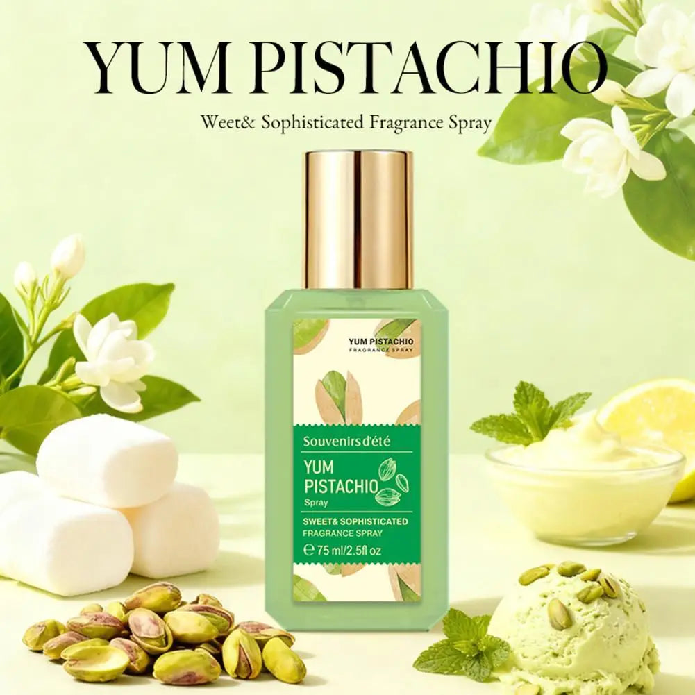 Tidesmit Sweet Pistachio Ice Cream fragrance spray, a long-lasting gourmand scented perfume for women daily wear.