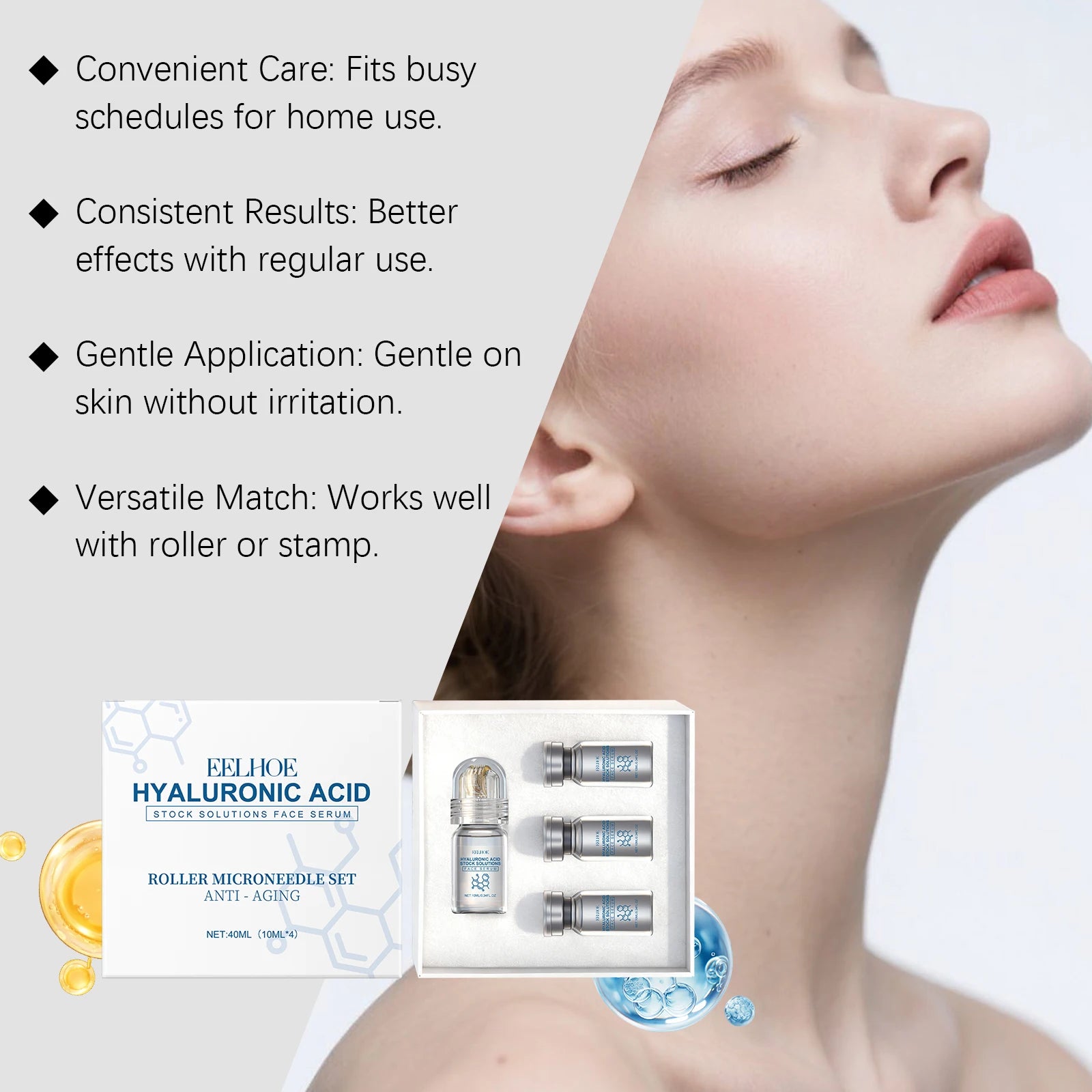 Tidesmit Niacinamide Microneedle Serum Kit with 0.25mm face roller for deep moisturizing and winter skin repair.