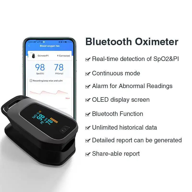 JYouCare Bluetooth APP Control Wireless Saturation Portable spo2 PR fingertip Heart Rate Finger oximetro De Dedo pulse Oximeter