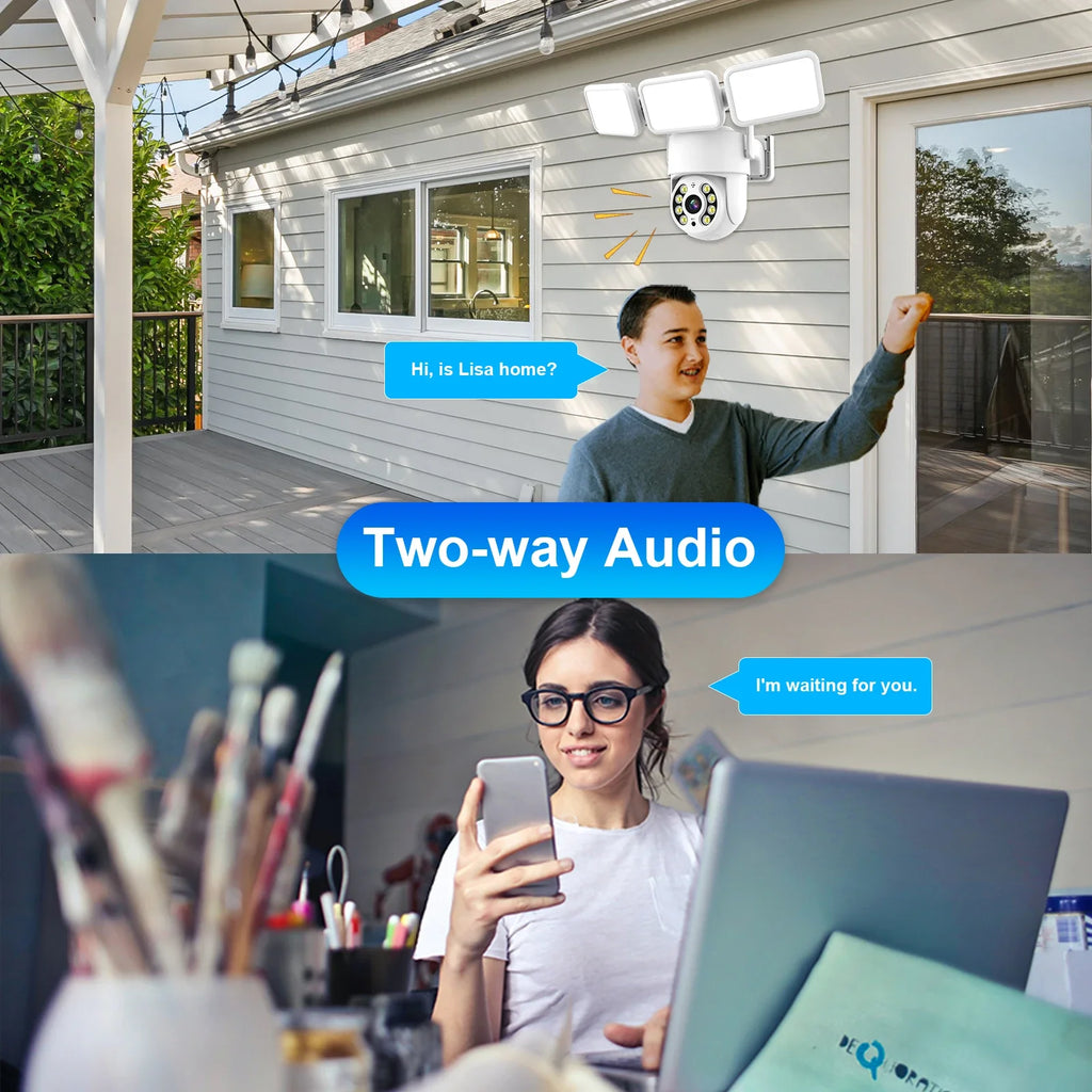 4MP Floodlight Camera Wifi PTZ Outdoor AI Humanoid Tracking Night Vision Cameras CCTV Smart Home Security Protection  Icsee App