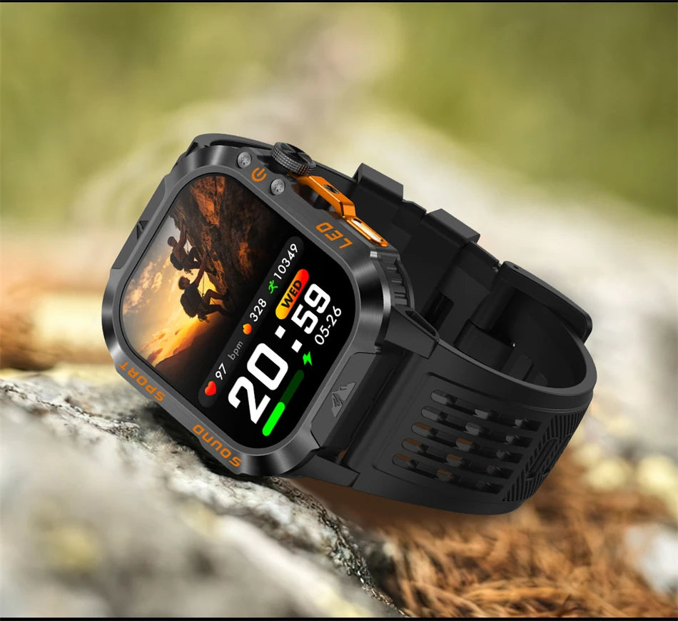 New 1200 mAh Battery Rugged Military Smartwatch Men 5ATM Waterproof Fitness Tracker Health Monitor 100+Sports Call Smart Watches