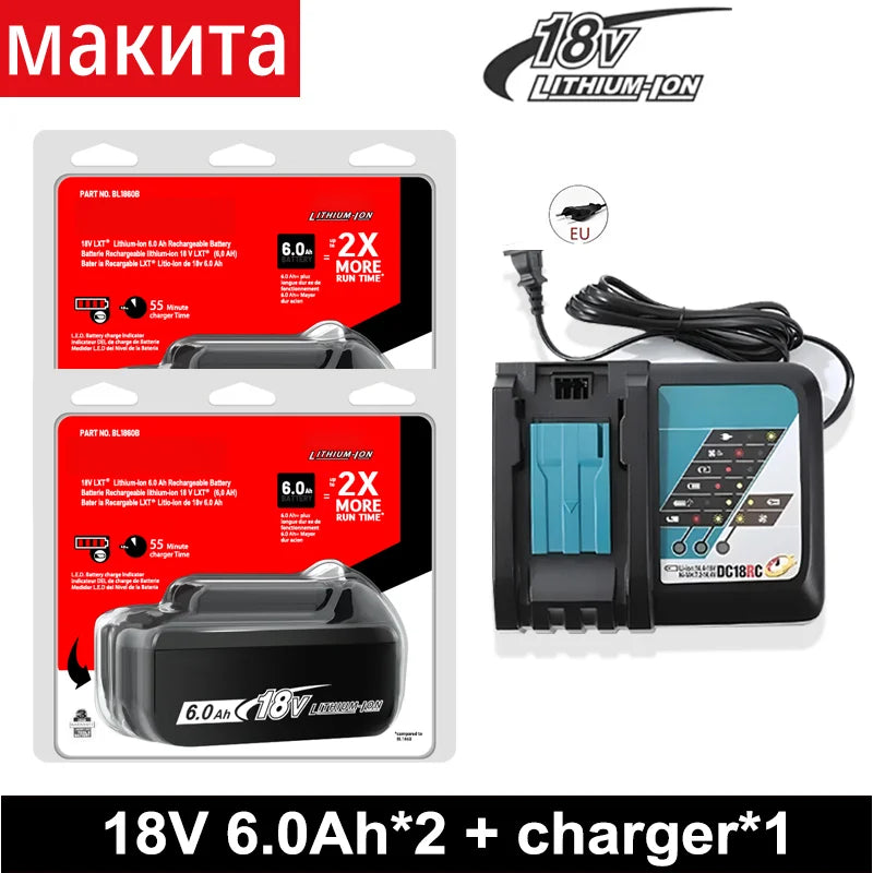 Genuine Makita 18V 6.0Ah battery with charger set for Makita 18V power tool DDF487 DTW700 GBA404 DUC150Z DHR183Z