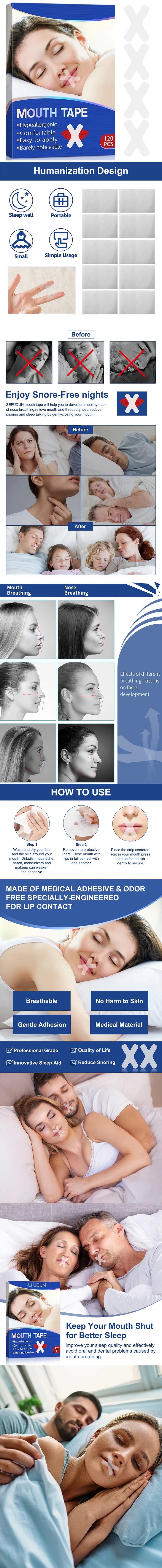 120PCS sleeping mouth tapeAdult Night Sleep Anti snore Improve Nose better Breathing Patch Mouth Correction Orthosis Tape SMZH09