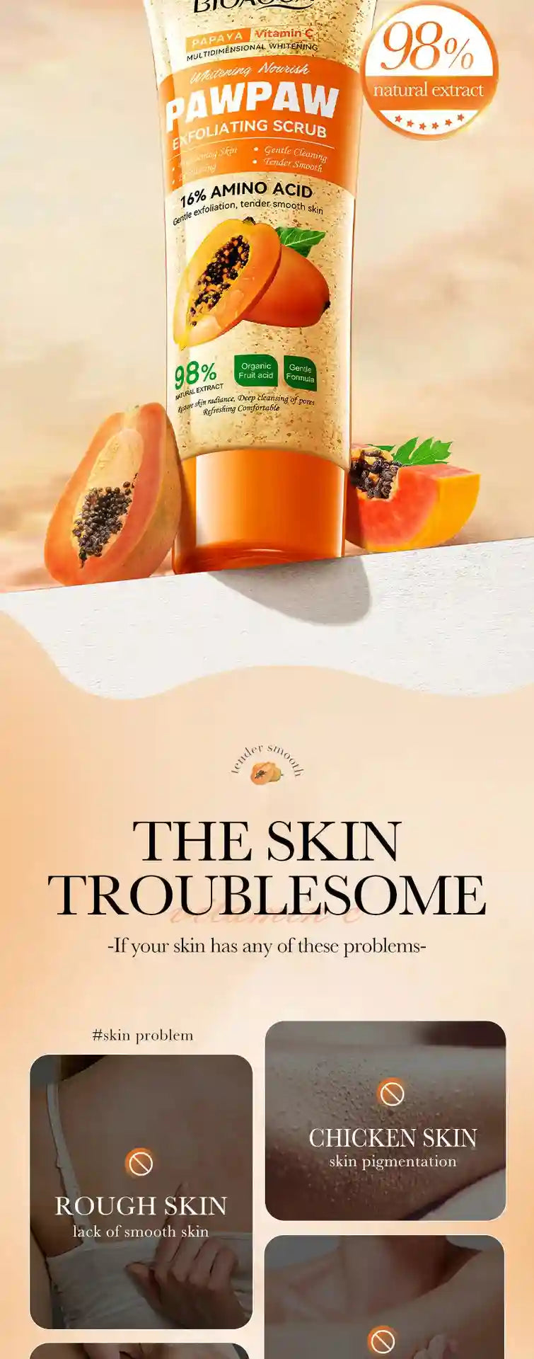 Papaya Vitamin C Exfoliating Scrub 100g - Natural Salon-Quality Deep Cleansing Scrubs Treatments Tidesmit