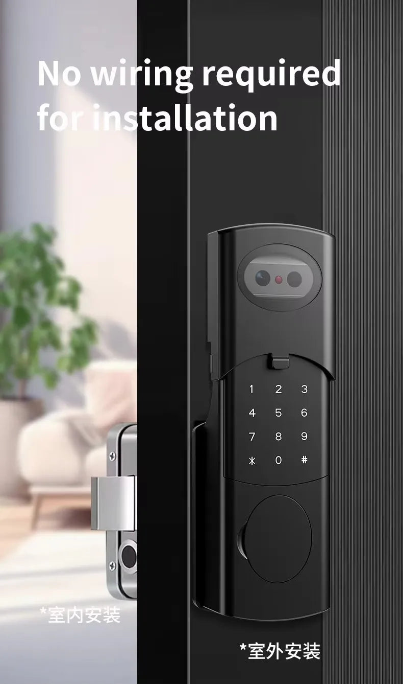 Waterproof  Support Tuya App Wifi Lock 3D Face Recognition Digital Code Keyless App Fingerprint Lock With Rechargeable Battery