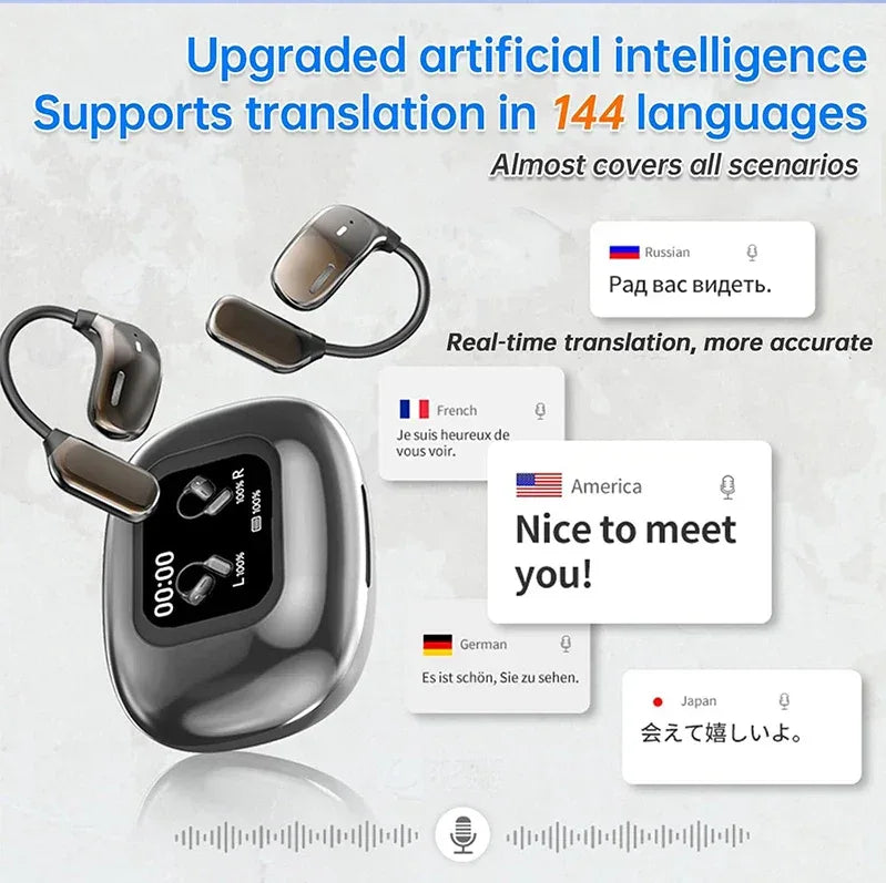 Tidesmit AI Translating Earbuds: 144 Languages Real-Time Touch Screen Tidesmit
