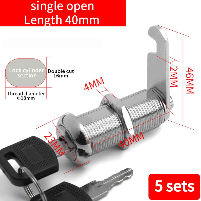 5/20SETS Metal Cylinder Cabinet Security Locker Cam Lock With 2 Keys Same Key Different Key Security Mailbox Lock Drawer 16mm