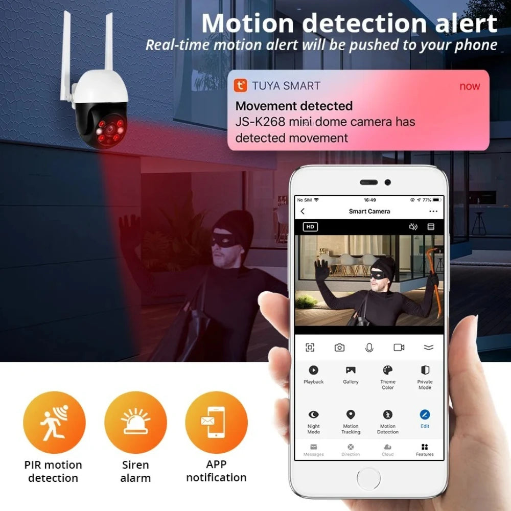 5MP TUYA PTZ WiFi IP Wireless Camera Outdoor Home Security Auto Tracking Monitoring Waterproof Video Surveillance Smart Life