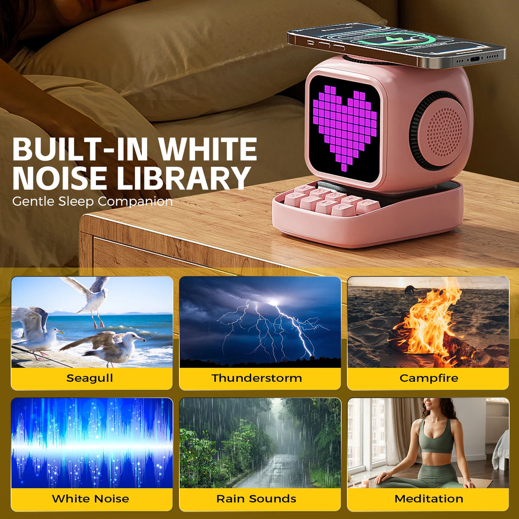 Portable Bluetooth Speaker with LED Alarm Clock and Wireless Charger Tidesmit